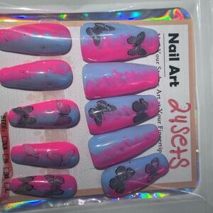 Butterfly Design Pink and Blue Press-On Nails